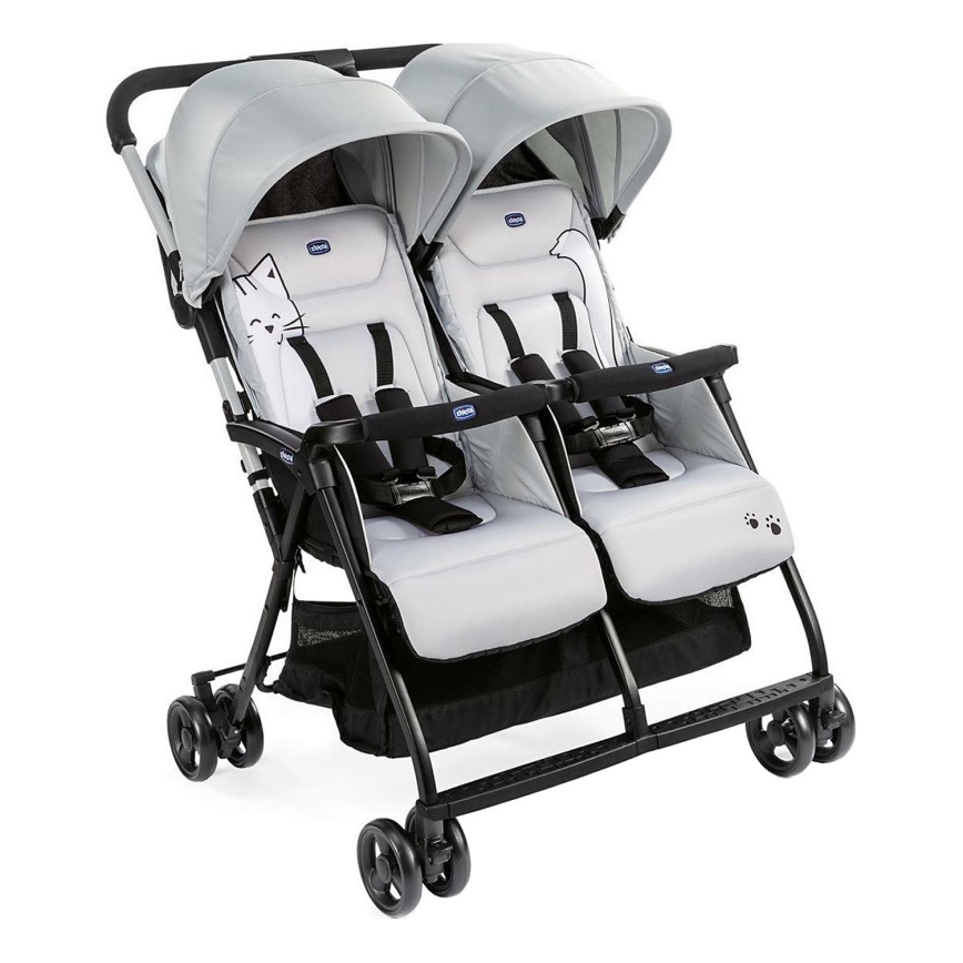 Chicco - Silla de paseo para gemelos OHLALA TWIN Silver Gato plata