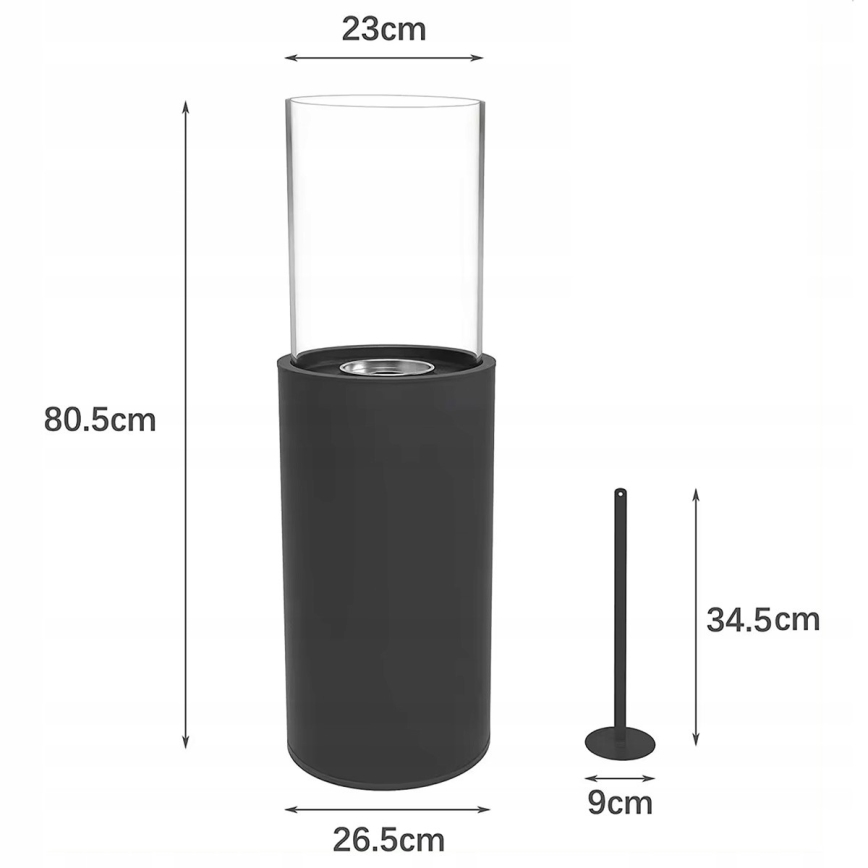 Chimenea de bioetanol ROMA 26,5x80,5 cm 2kW negra + cubierta protectora