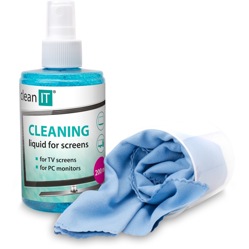 CLEAN IT CL-180 - Solución limpiadora para pantallas con paño, 200 ml