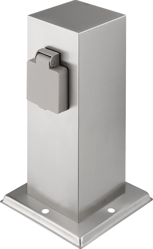 Columna de enchufe de exterior 2Z 230V IP44 cromo mate angular