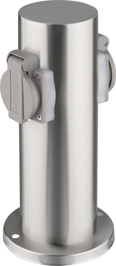Columna de enchufe de exterior 2Z 230V IP44 cromo mate redonda