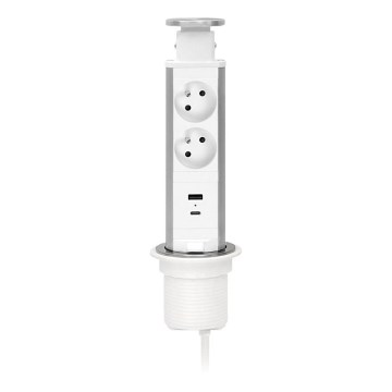 Columna de enchufes para tablero de mesa 2x230V + USB-A + USB-C