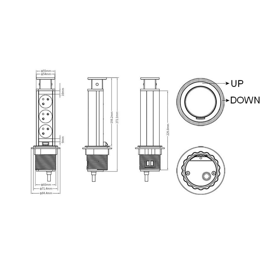 Columna de enchufes para tablero de mesa — 3 tomas de 230 V