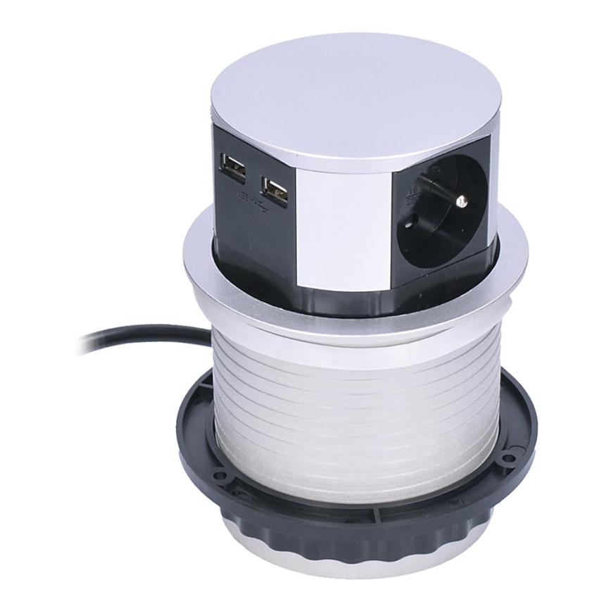 Columna tomacorrientes para mesa 2x230V + 2xUSB
