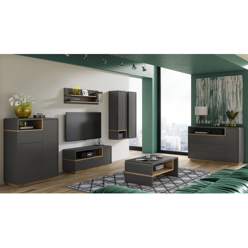 Cómoda con cajón FRED antracita/roble artisan