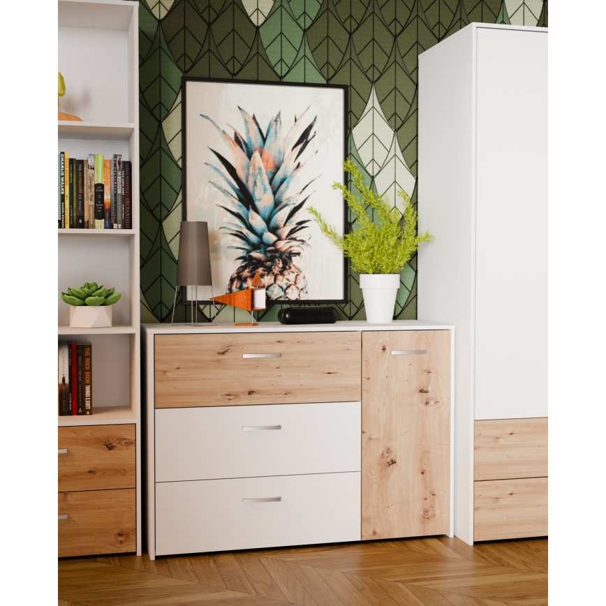 Cómoda con cajones URO roble Artisan/ blanco