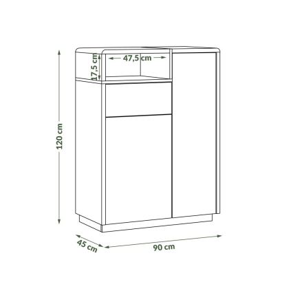 Cómoda FRED con cajón, blanca/gris