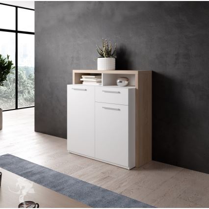 Cómoda LEBY en roble sonoma y blanco