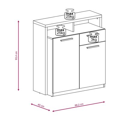 Cómoda LEBY en roble sonoma y blanco