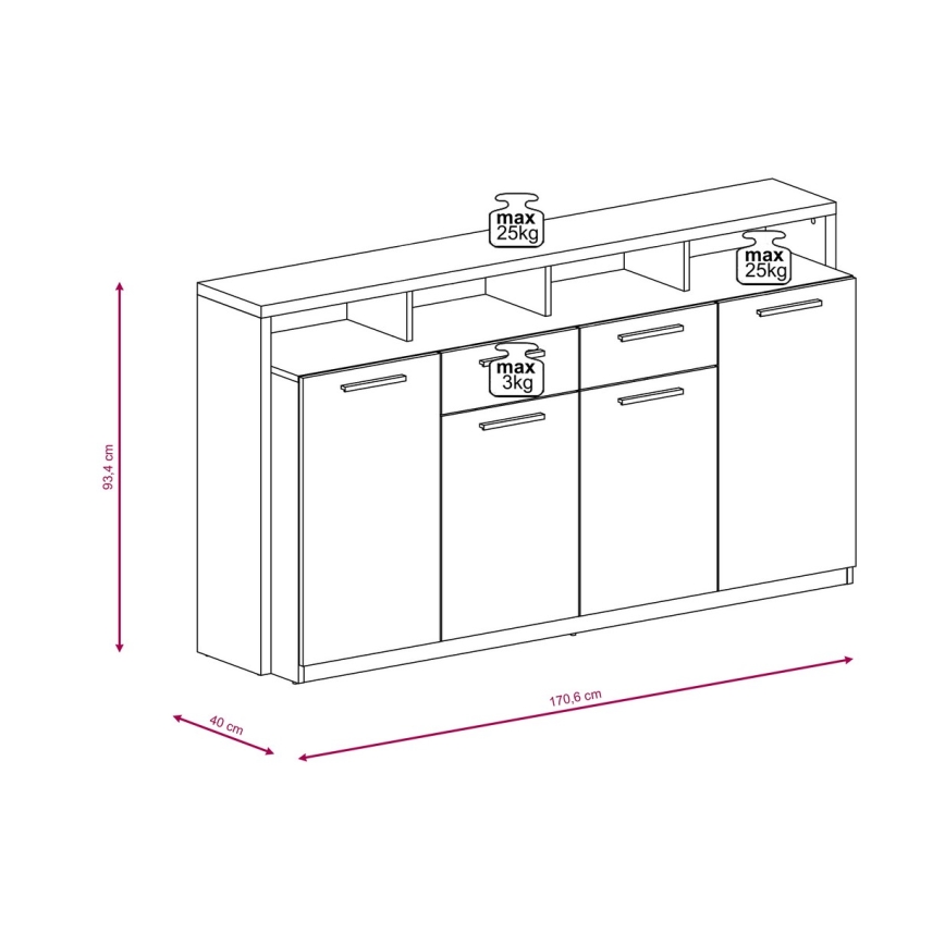 Cómoda LEBY roble sonoma/blanco