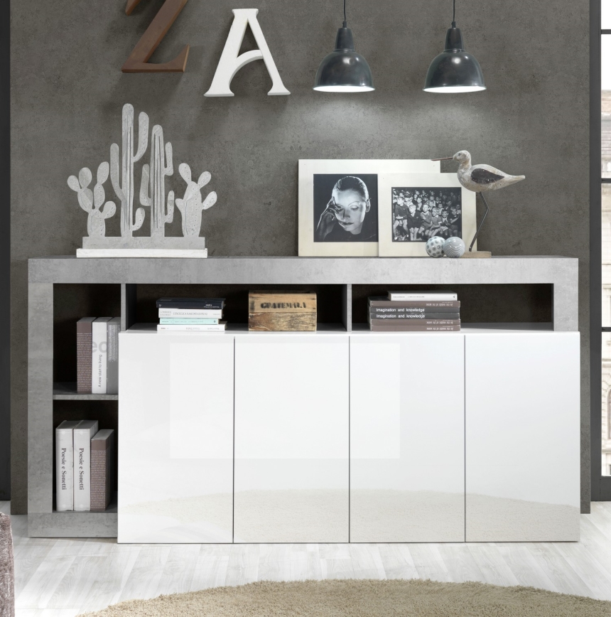 Cómoda LENOR blanca/gris efecto hormigón