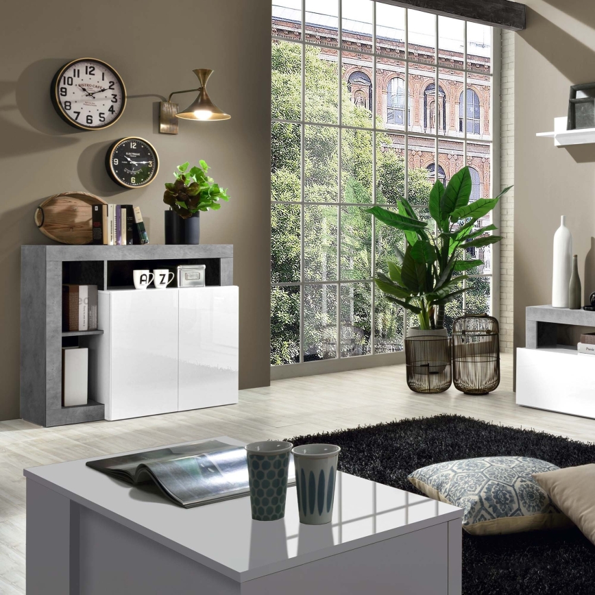 Cómoda LENOR blanco/gris efecto hormigón