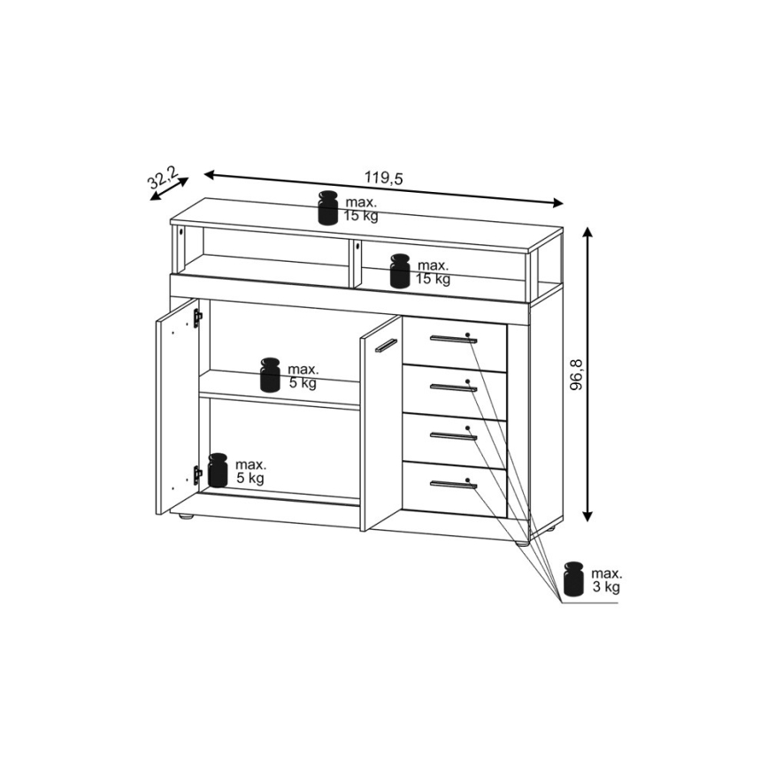 Cómoda RUNA en marrón claro/antracita