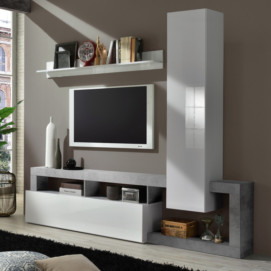 Composición de salón LENOR blanco/gris efecto hormigón
