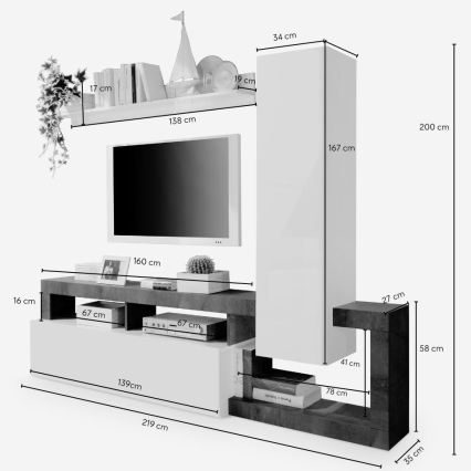 Composición de salón LENOR blanco/gris efecto hormigón