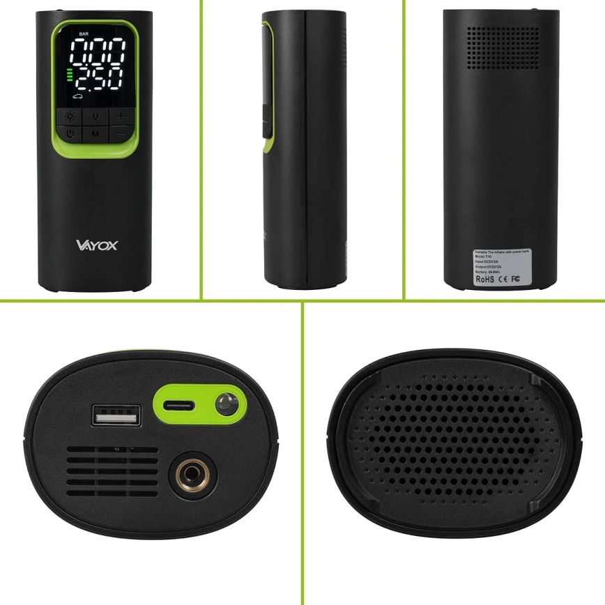 Compresor digital de bolsillo 5V 8000 mAh negro