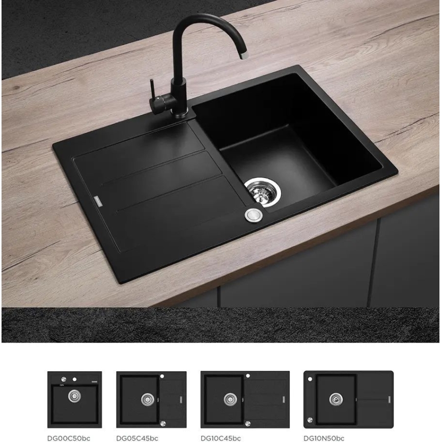 Concept BDG3334BC - Grifo para fregadero 33,5 cm, acabado granito/negro