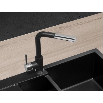 Concept BDG4527BC - Grifo para fregadero con rociador extraíble 26,9 cm, acabado granito/negro