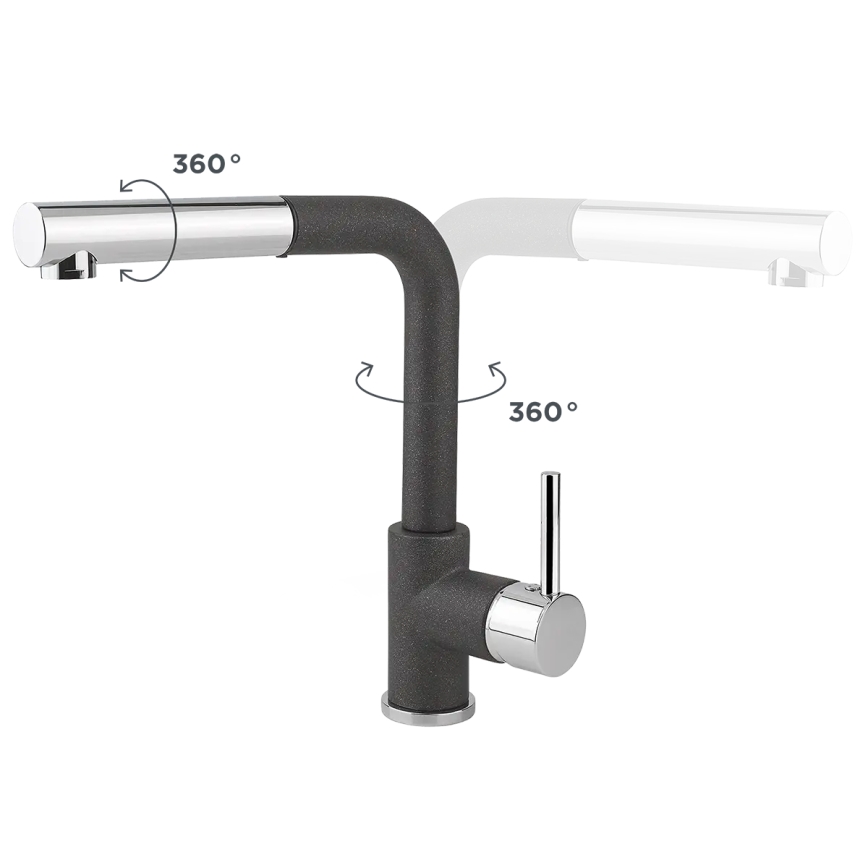 Concept BDG4527DG - Grifo monomando para fregadero con caño extraíble 26,9 cm, acabado granito/gris oscuro