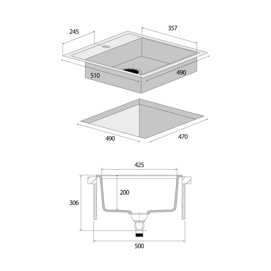 Concept DG00C50BC - Fregadero de cocina CUBIS 49x51 cm granito/negro