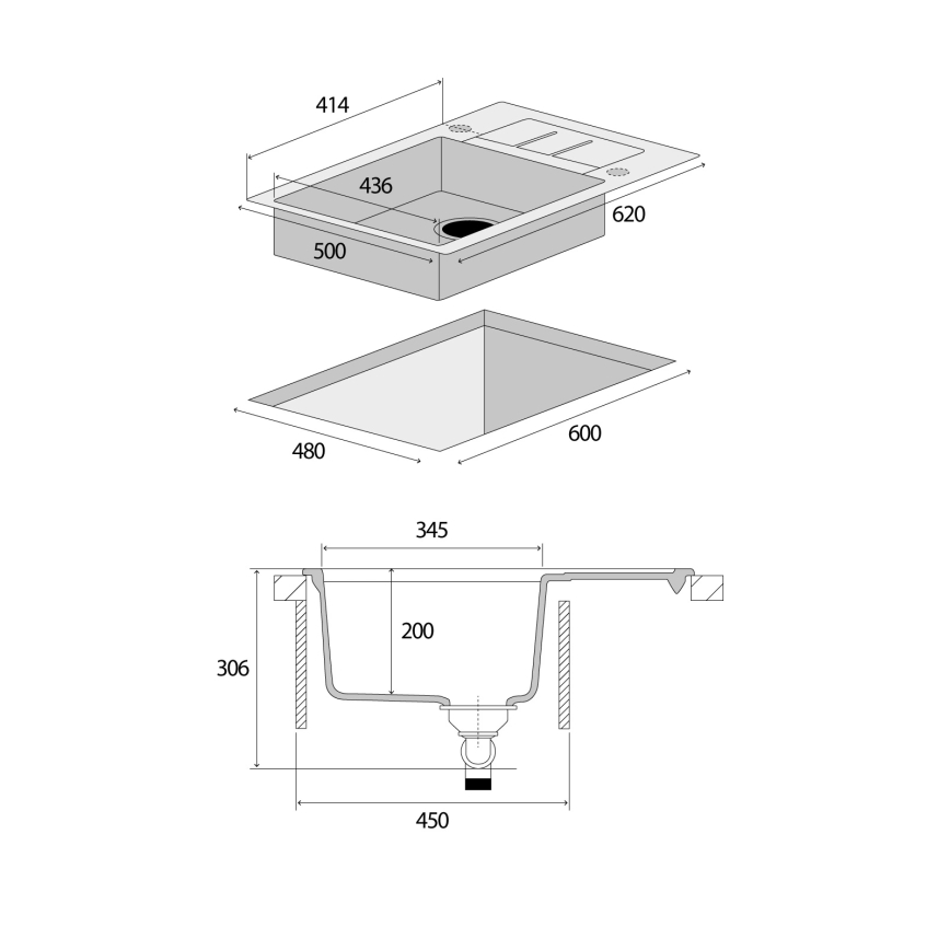 Concept DG05C45DG - Fregadero de cocina CUBIS 50 x 62 cm granito/gris oscuro