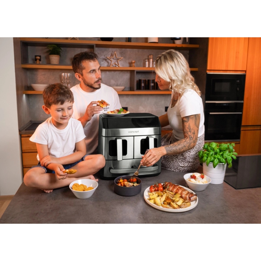 Concept FR9000 - Freidora de aire PIZZA TRIO 18,5 l 2700W/230V acero inoxidable/negro