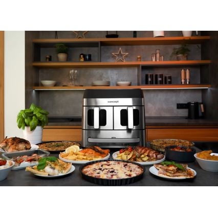 Concept FR9000 - Freidora de aire PIZZA TRIO 18,5 l 2700W/230V acero inoxidable/negro