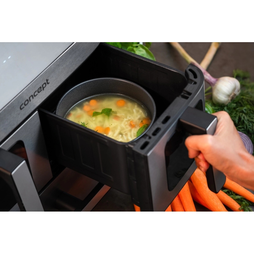 Concept FR9000 - Freidora de aire PIZZA TRIO 18,5 l 2700W/230V acero inoxidable/negro