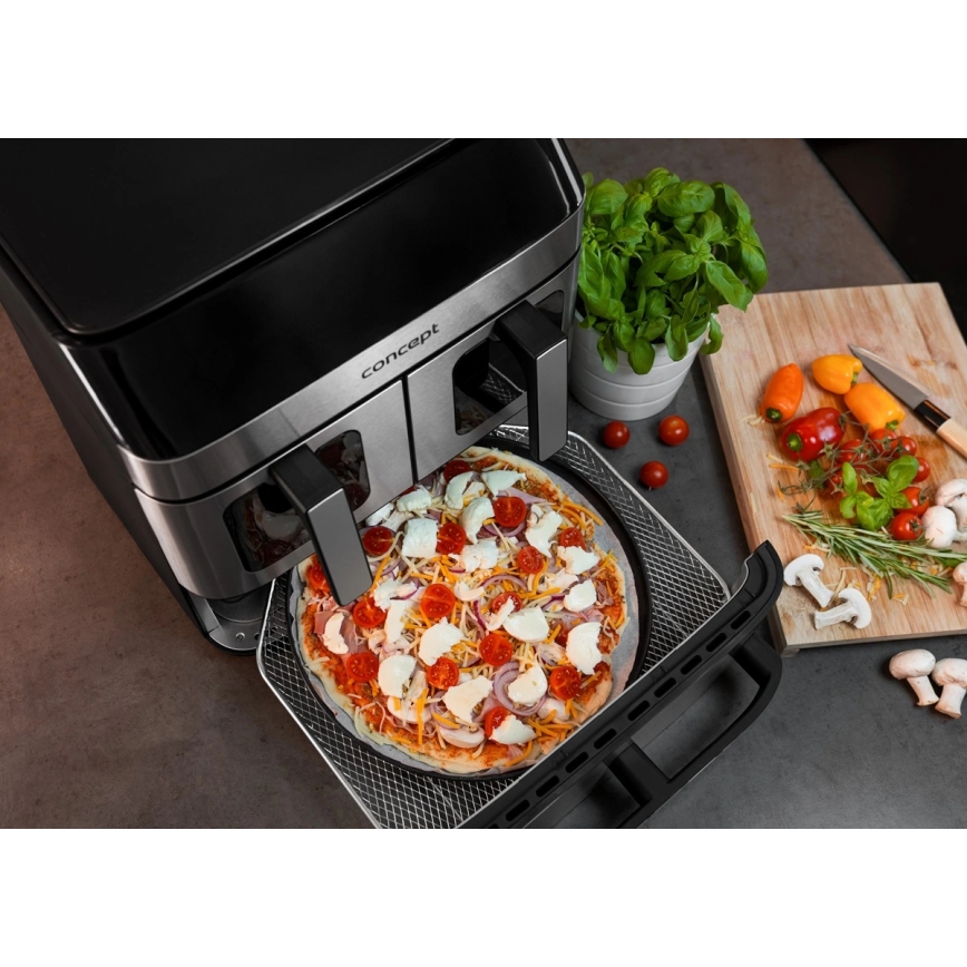 Concept FR9000 - Freidora de aire PIZZA TRIO 18,5 l 2700W/230V acero inoxidable/negro