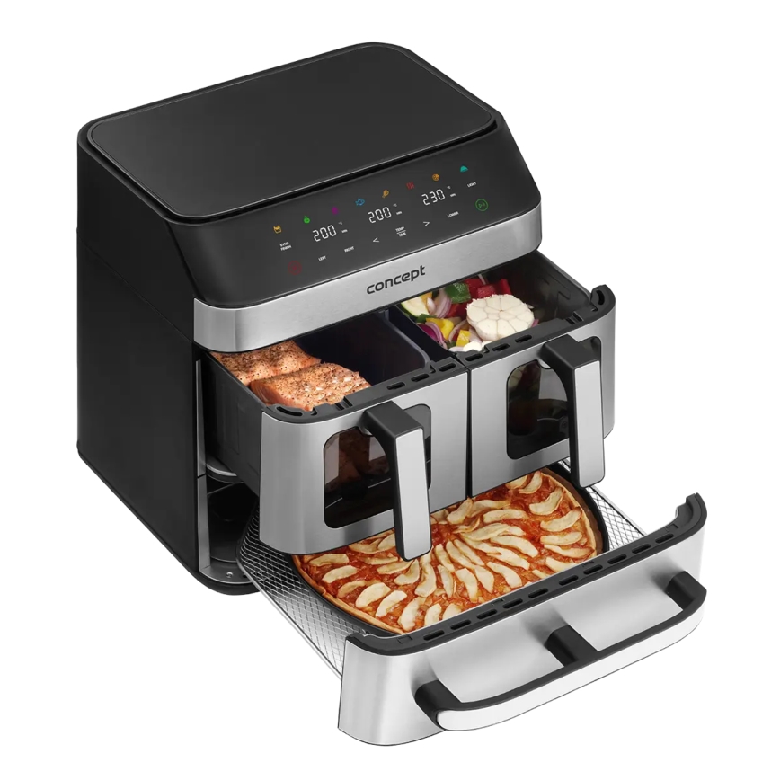 Concept FR9000 - Freidora de aire PIZZA TRIO 18,5 l 2700W/230V acero inoxidable/negro