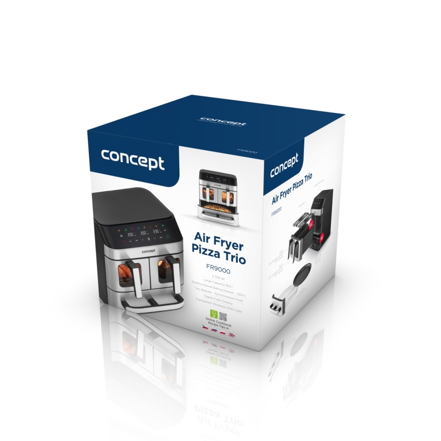 Concept FR9000 - Freidora de aire PIZZA TRIO 18,5 l 2700W/230V acero inoxidable/negro