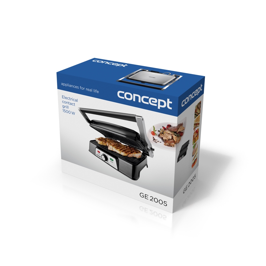 Concept ge2005 - Parrilla de contacto 1500W/230V acero inoxidable/negro