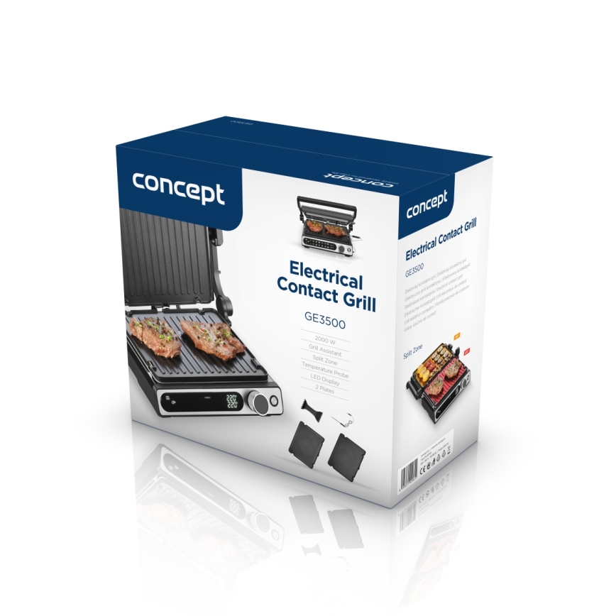 Concept ge3500 - Parrilla de contacto con sonda de temperatura 2000W/230V negro