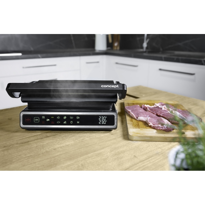 Concept ge3550 - Grill de contacto con sonda de temperatura 2000W/230V negro