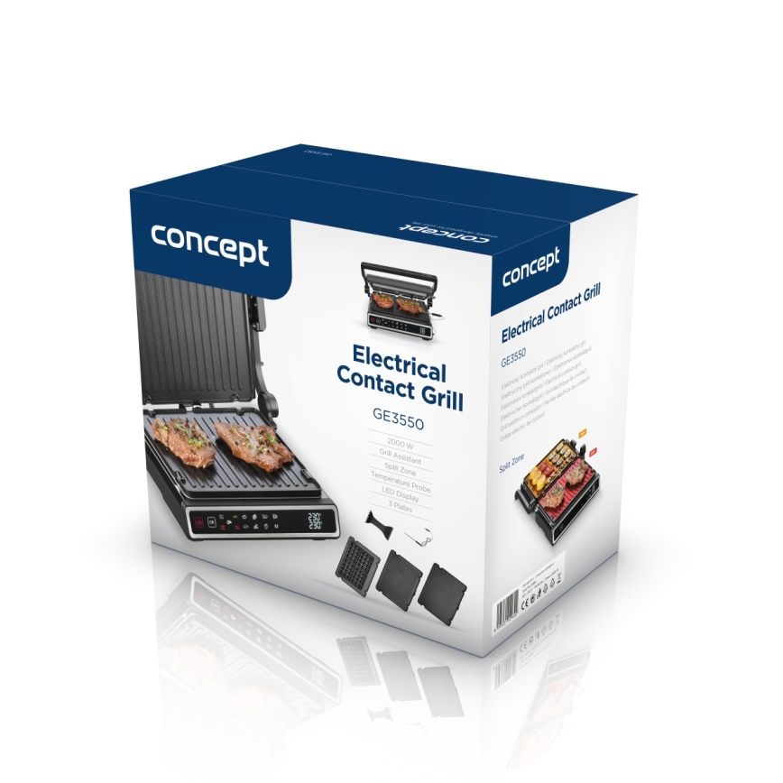 Concept ge3550 - Grill de contacto con sonda de temperatura 2000W/230V negro