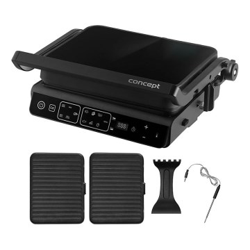 Concept ge3600 - Grill de contacto con sonda de temperatura GLASS 2000W/230V negro