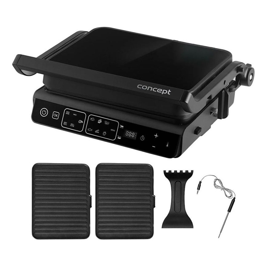 Concept ge3600 - Parrilla de contacto con sonda de temperatura GLASS 2000W/230V negro