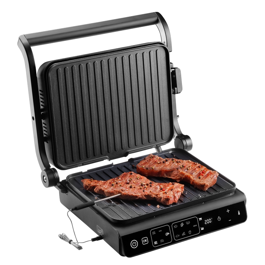 Concept ge3600 - Parrilla de contacto con sonda de temperatura GLASS 2000W/230V negro