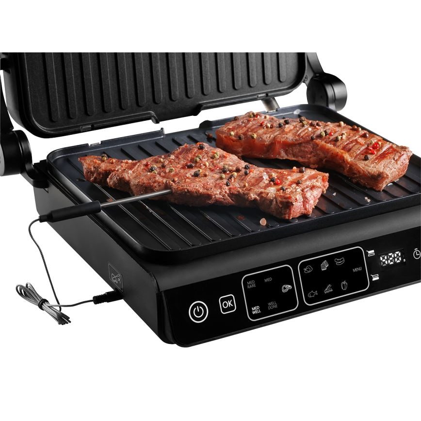Concept ge3600 - Parrilla de contacto con sonda de temperatura GLASS 2000W/230V negro