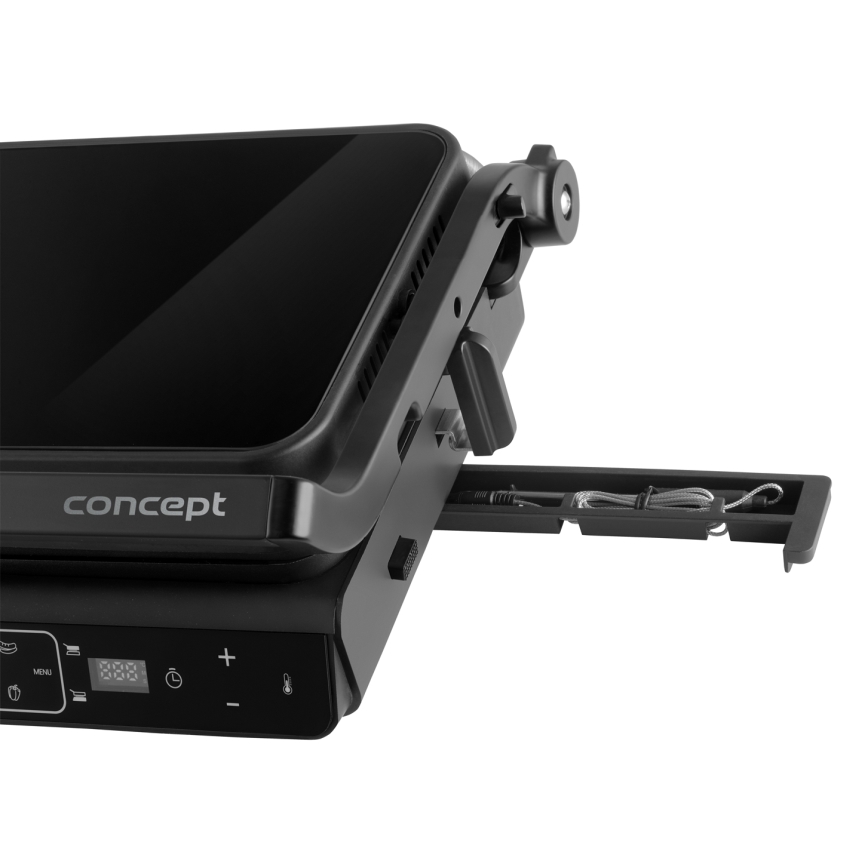 Concept ge3600 - Parrilla de contacto con sonda de temperatura GLASS 2000W/230V negro
