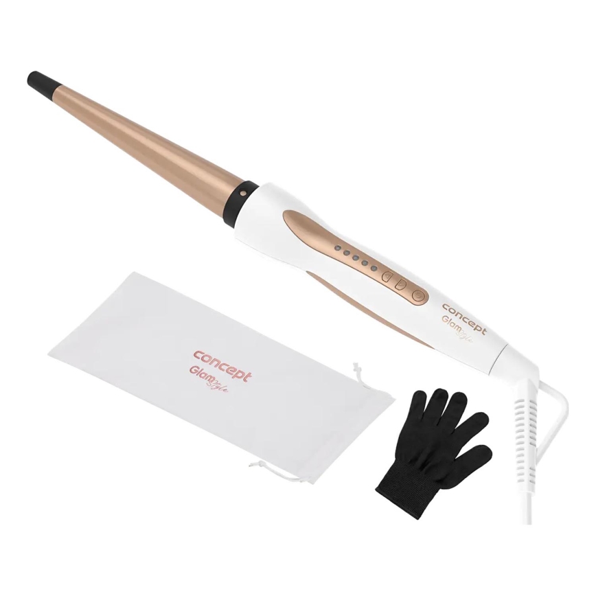 Concept KK2125 - Rizador cónico para cabello GLAM STYLE 42W/230V blanco/oro rosa