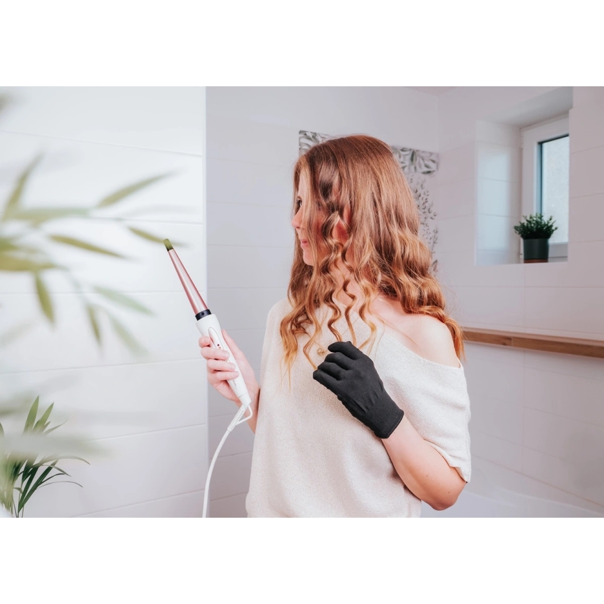 Concept KK2125 - Rizador cónico para cabello GLAM STYLE 42W/230V blanco/oro rosa