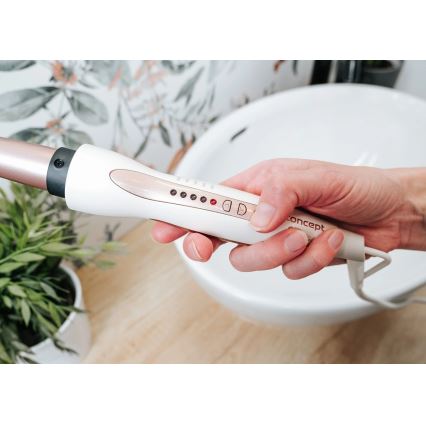 Concept KK2125 - Rizador cónico para cabello GLAM STYLE 42W/230V blanco/oro rosa