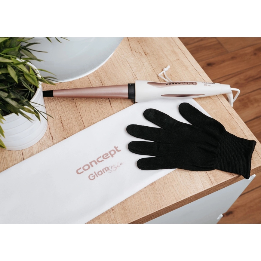 Concept KK2125 - Rizador cónico para cabello GLAM STYLE 42W/230V blanco/oro rosa