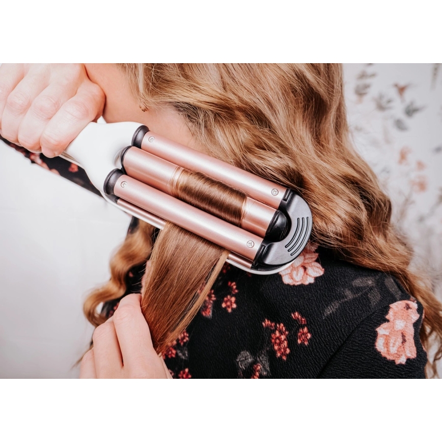 Concept KT2140 - Rizador triple para el cabello GLAM STYLE 100W/230V blanco/rosa dorado