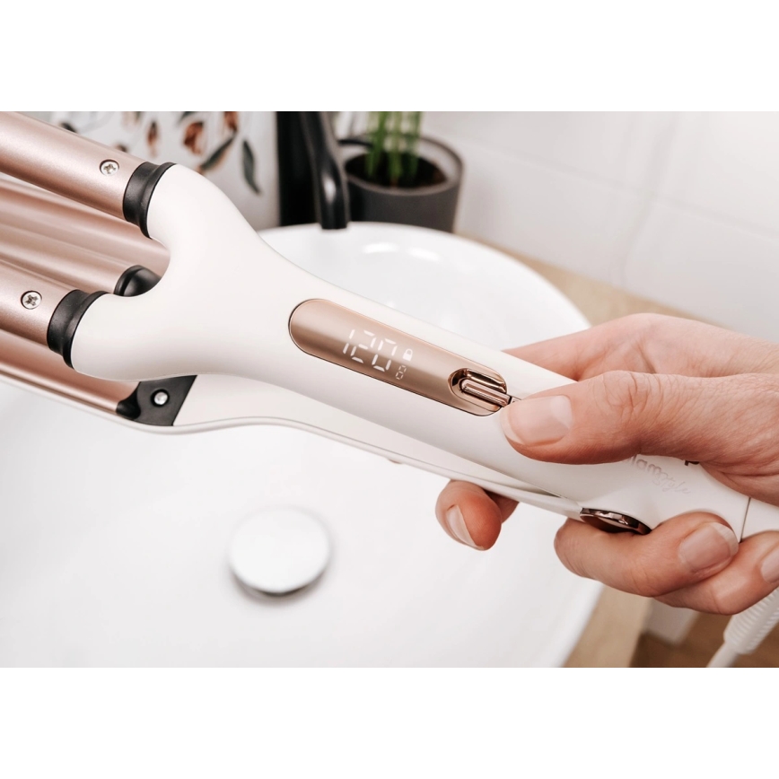 Concept KT2140 - Rizador triple para el cabello GLAM STYLE 100W/230V blanco/rosa dorado