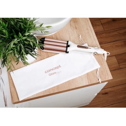 Concept KT2140 - Rizador triple para el cabello GLAM STYLE 100W/230V blanco/rosa dorado