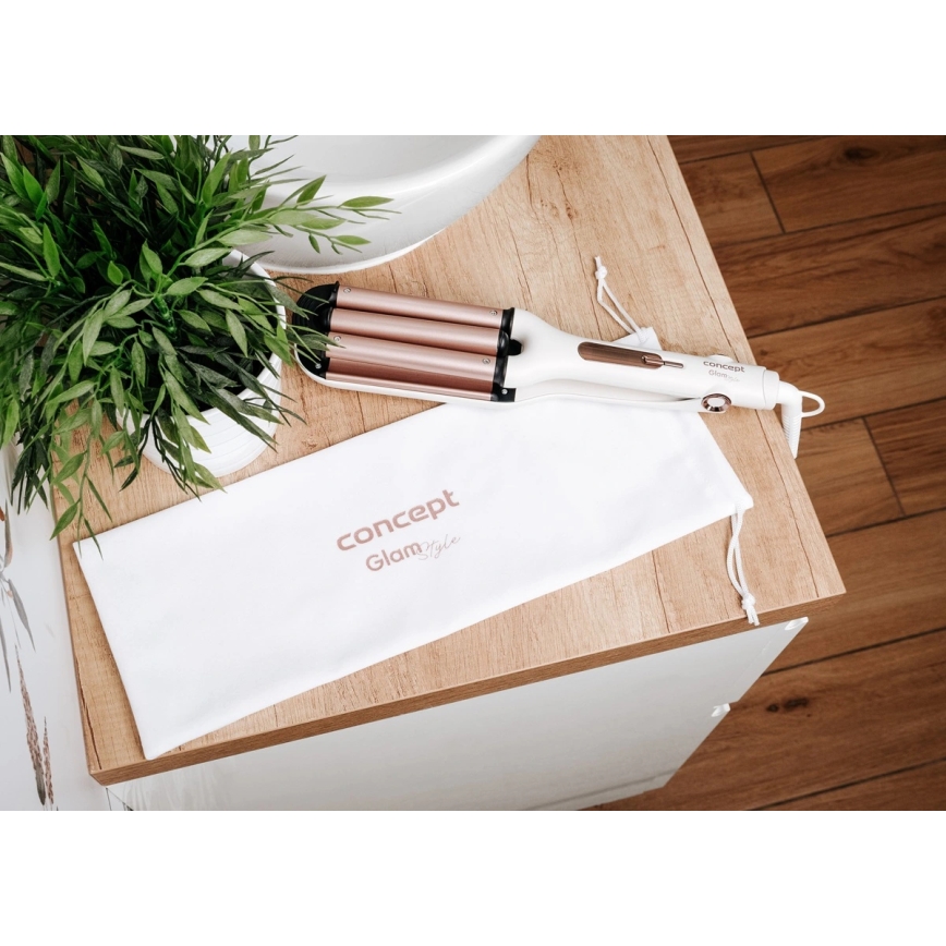 Concept KT2140 - Rizador triple para el cabello GLAM STYLE 100W/230V blanco/rosa dorado