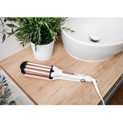 Concept KT2140 - Rizador triple para el cabello GLAM STYLE 100W/230V blanco/rosa dorado