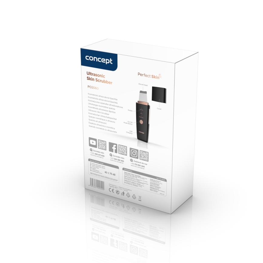 Concept PO2060 - Espátula ultrasónica cosmética PERFECT SKIN 3,5W/5V USB 500 mAh IPX6 negro